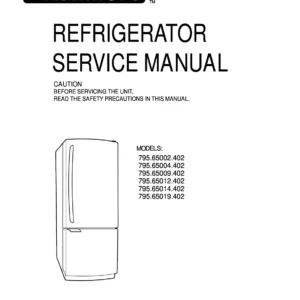 Kenmore 795 65002 65004 65009 65012 65014 65019 service manual cover with model code and showing a line drawing of the refrigerator