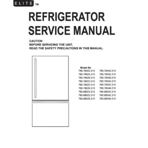 Kenmore 795 68022 68023 68029 68042 68043 68049 310 models service manual cover with model code and showing a line drawing of the refrigerator