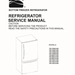Kenmore 795 68272 68274 68279 78272 78274 78279 service manual cover with model code and showing a line drawing of the refrigerator