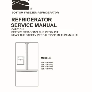 Kenmore 795 71032 71033 71036 71039 110 models service manual cover with model code and showing a line drawing of the refrigerator