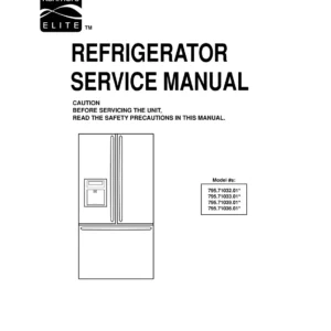 Kenmore 795 71032 71033 71039 71036 service manual cover with model code and showing a line drawing of the refrigerator