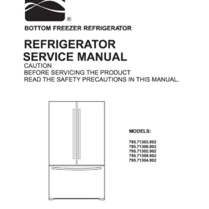 Kenmore 795 71302 71303 71304 71306 71309 902 models service manual cover with model code and showing a line drawing of the refrigerator