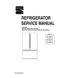 Kenmore 795 71602 71603 71604 71606 71609 010 models service manual cover with model code and showing a line drawing of the refrigerator