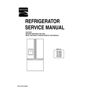 Kenmore 795 72033 72039 72032 72036 72034 service manual cover with model code and showing a line drawing of the refrigerator