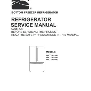 Kenmore 795 72302 72303 72309 service manual cover with model code and showing a line drawing of the refrigerator