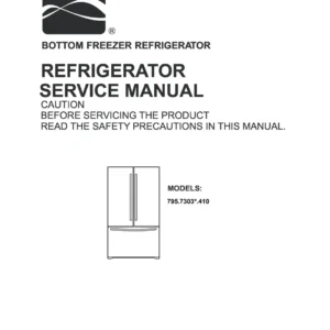 Kenmore 795 73032 73033 73039 service manual cover with model code and showing a line drawing of the refrigerator