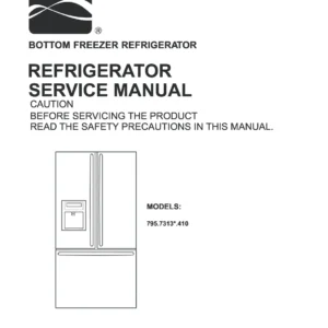 Kenmore 795 73132 73133 73139 service manual cover with model code and showing a line drawing of the refrigerator