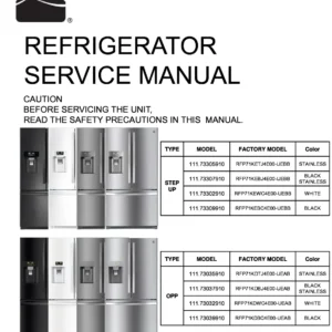 Kenmore 795 73305 73307 73302 73309 service manual cover with model code and showing a line drawing of the refrigerator