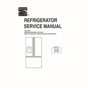 Kenmore 795 74043 74042 74049 service manual cover with model code and showing a line drawing of the refrigerator