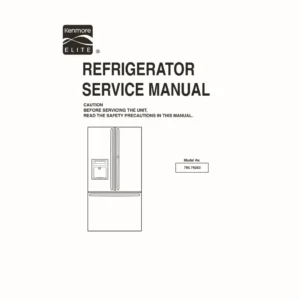 Kenmore 795 74053 service manual cover with model code and showing a line drawing of the refrigerator