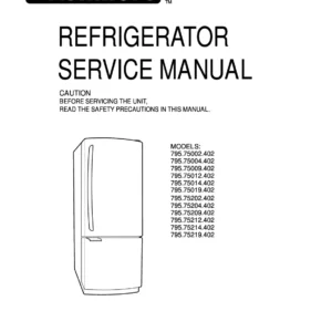 Kenmore 795 75002 75004 75009 75012 75014 75019 service manual cover with model code and showing a line drawing of the refrigerator