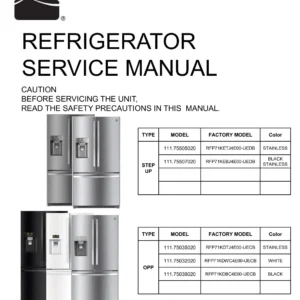Kenmore 795 75035 75032 75039 service manual cover with model code and showing a line drawing of the refrigerator
