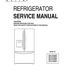 Kenmore 795 75192 75193 75194 75196 75199 service manual cover with model code and showing a line drawing of the refrigerator
