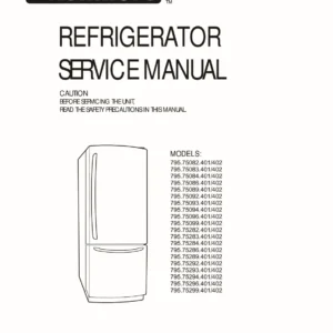 Kenmore 795 75282 75283 75284 75286 75289 service manual cover with model code and showing a line drawing of the refrigerator