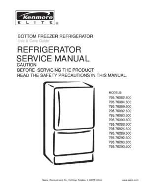 Kenmore 795 76082 76083 76084 76089 76092 76093 service manual