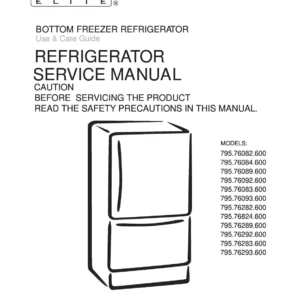Kenmore 795 76282 76283 76289 76292 76293 76824 service manual cover with model code and showing a line drawing of the refrigerator