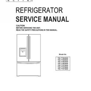 Kenmore 795 7756 7757 service manual cover with model code and showing a line drawing of the refrigerator