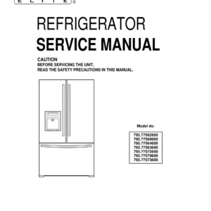 Kenmore 795 77572 77573 77579 service manual cover with model code and showing a line drawing of the refrigerator