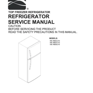 Kenmore 795 78032 78033 78039 215 models service manual cover with model code and showing a line drawing of the refrigerator