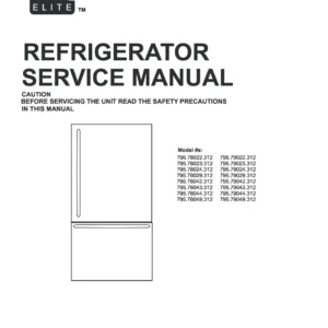 Kenmore 795 78042 78043 78044 78049 312 models service manual cover with model code and showing a line drawing of the refrigerator