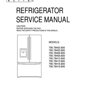 Kenmore 795 78402 78403 78406 78409 800 models service manual cover with model code and showing a line drawing of the refrigerator