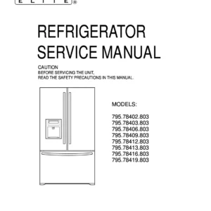Kenmore 795 78412 78413 78416 78419 803 models service manual cover with model code and showing a line drawing of the refrigerator