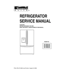 Kenmore 795 78502 78503 78506 78509 803 models service manual cover with model code and showing a line drawing of the refrigerator