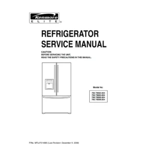 Kenmore 795 78502 78503 78506 78509 804 models service manual cover with model code and showing a line drawing of the refrigerator