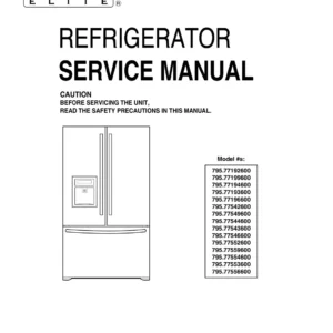 Kenmore 795 78542 78543 78544 78546 78549 800 models service manual cover with model code and showing a line drawing of the refrigerator