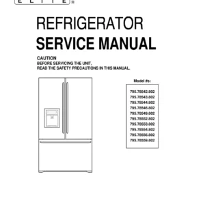 Kenmore 795 78552 78553 78554 78556 78559 802 models service manual cover with model code and showing a line drawing of the refrigerator