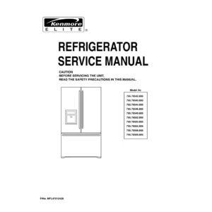 Kenmore 795 78552 78553 78554 78556 78559 805 models service manual cover with model code and showing a line drawing of the refrigerator
