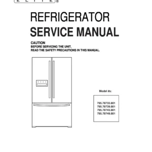 Kenmore 795 78733 78739 78743 78749 801 models service manual cover with model code and showing a line drawing of the refrigerator