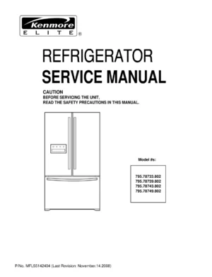 Kenmore 795 78733 78739 78743 78749 802 models service manual