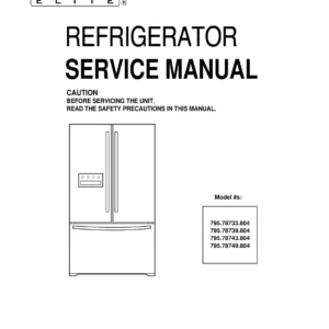 Kenmore 795 78733 78739 78743 78749 804 models service manual cover with model code and showing a line drawing of the refrigerator