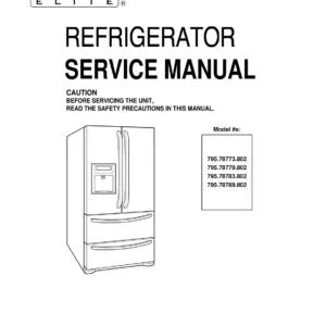 Kenmore 795 78773 78779 78783 78789 802 models service manual cover with model code and showing a line drawing of the refrigerator