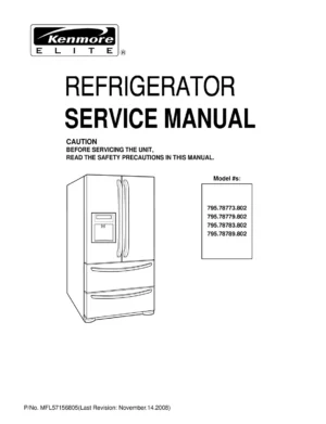 Kenmore 795 78773 78779 78783 78789 802 models service manual