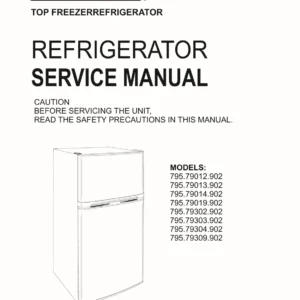 Kenmore 795 79012 79013 79014 79019 902 models service manual cover with model code and showing a line drawing of the refrigerator