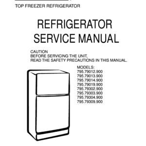 Kenmore 795 79302 79303 79304 79309 900 models service manual cover with model code and showing a line drawing of the refrigerator