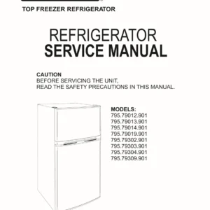 Kenmore 795 79302 79303 79304 79309 901 models service manual cover with model code and showing a line drawing of the refrigerator