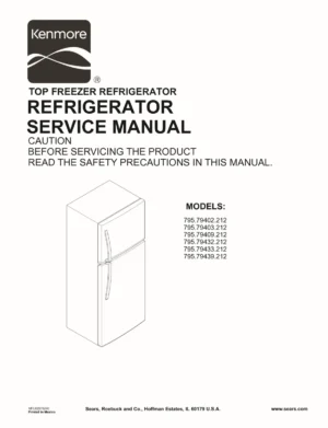 Kenmore 795 79402 79403 79409 79432 79433 79439 212 models service manual
