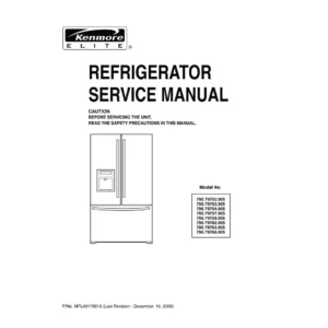 Kenmore 795 79752 79753 79754 79757 79759 905 models service manual cover with model code and showing a line drawing of the refrigerator