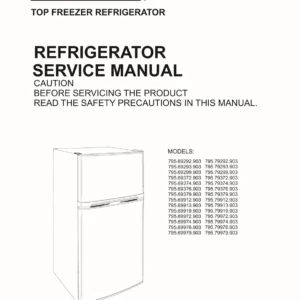 Kenmore 795 79912 79913 79919 79972 79974 79976 79979 903 models service manual cover with model code and showing a line drawing of the refrigerator