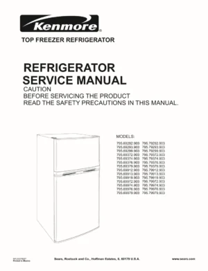 Kenmore 795 79912 79913 79919 79972 79974 79976 79979 903 models service manual