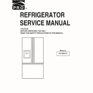 Kenmore pro 795 79983510 service manual cover with model code and showing a line drawing of the refrigerator
