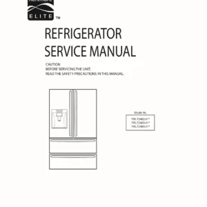 Kenmore elite 795 72482 72483 72489 service manual cover with model code and showing a line drawing of the refrigerator