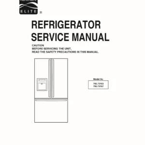 Kenmore elite 795 73157 73153 service manual cover with model code and showing a line drawing of the refrigerator