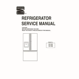 Kenmore elite 795 74032 74033 74039 service manual cover with model code and showing a line drawing of the refrigerator