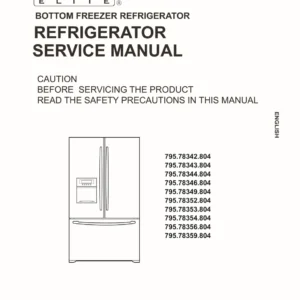 Kenmore elite 795 78352 78353 78354 78356 78359 804 models service manual cover with model code and showing a line drawing of the refrigerator