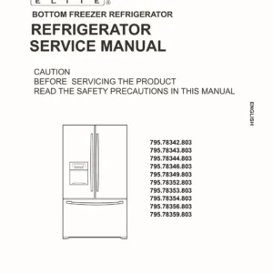 Kenmore elite 795 78352 78353 78354 78356 78359 service manual cover with model code and showing a line drawing of the refrigerator