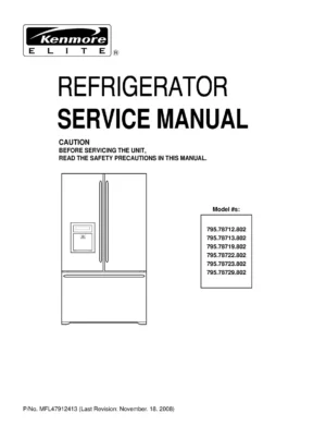Kenmore elite 795 78712 78713 78719 78722 78723 78729 802 models service manual